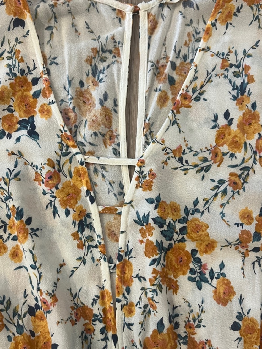 Chloe & Katie Blue, Yellow and Cream Floral Bell Sleeve Romper